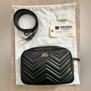 GUCCI GG Marmont Matelasse Leather Belt Bag Black Authentic